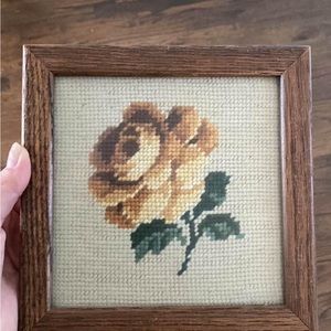 Vintage crocheted rose framed